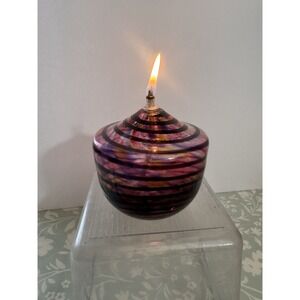 Vintage Fire Island Hand Blown Glass Oil Lamp Purple Swirl With Wick Signed ML‎